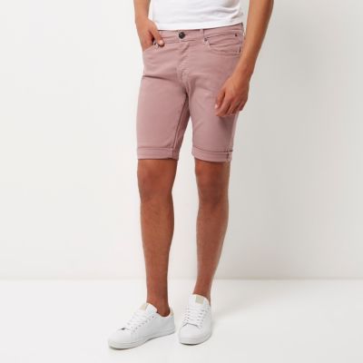 Pink skinny fit denim shorts